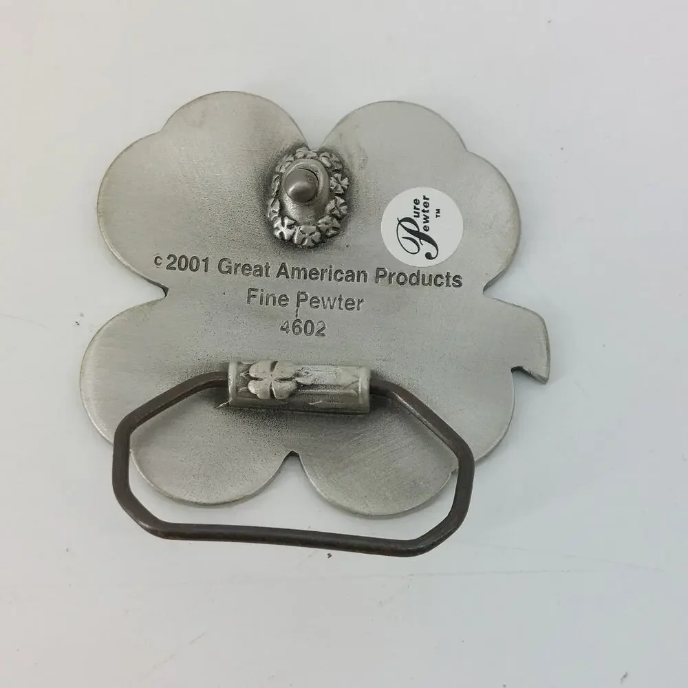 Green Enamel Lucky Clover StPatricks Fine Pewter Belt Buckle